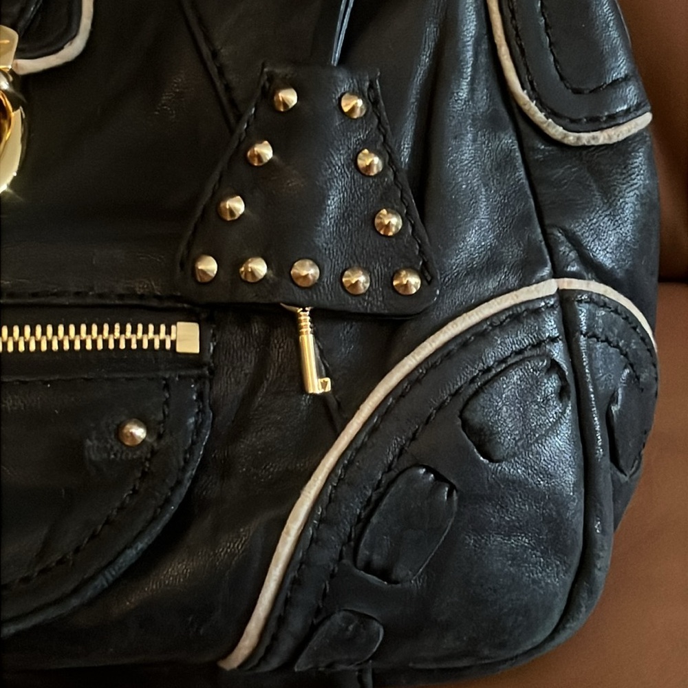 Betsey Johnson Vintage Black Lambskin Studded Shoulderbag Limited Edition - Picture 3 of 14